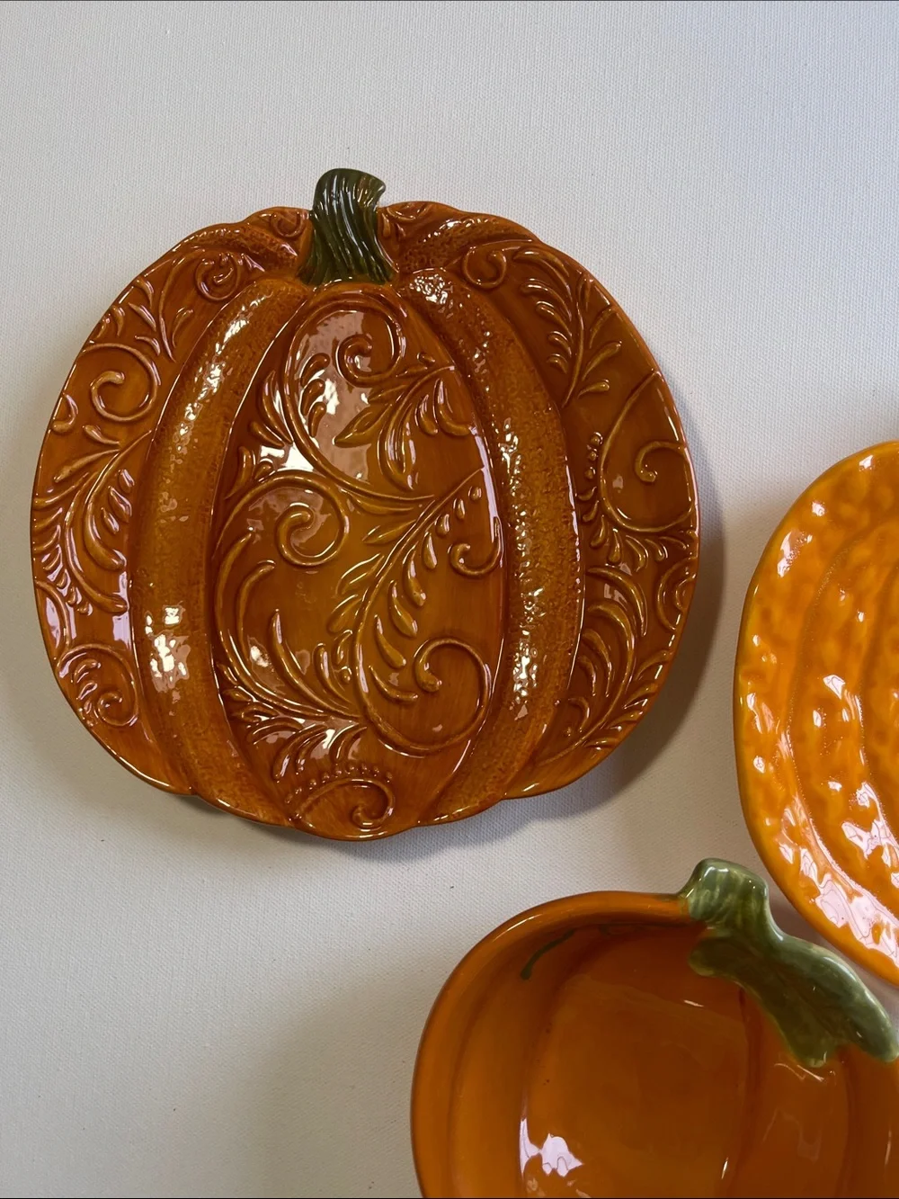 Decorative Ceramic Pumpkin Plate - Orange